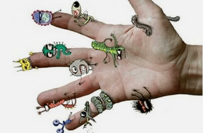 Infection with helminths by dirty hands